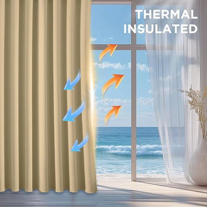 CUCRAF Beige Blackout Curtains 84 Inches Long, Thermal Insulated Noise Reducing - Image 3
