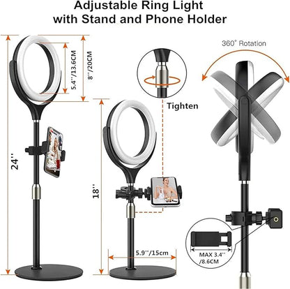 8 inch Desk Ring Light with Stand, Adjustable Computer Circle Light - Image 5