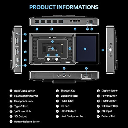 VILTROX DC-L2 7 inch SDI Camera Monitor, 1280x800 IPS HD Touch Screen Camera - Image 8