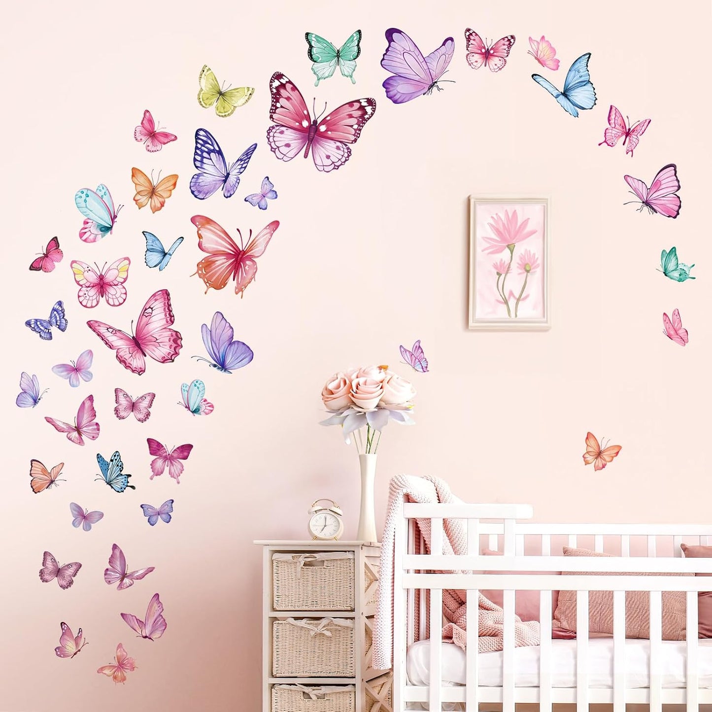 wondever Watercolor Butterfly Wall Decals Butterflies Girls Wall Stickers | Peel and Stick, Removable, Wall Art Decals, Wall Decoration, Kids Room, Girls Bedroom Baby Nursery Playroom Decor