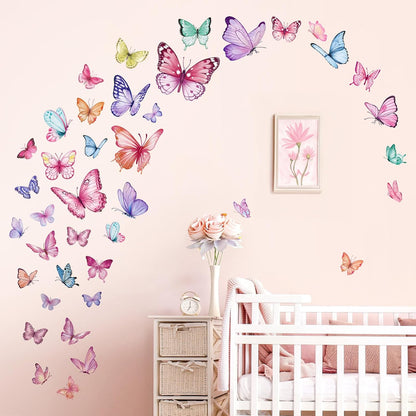 wondever Watercolor Butterfly Wall Decals Butterflies Girls Wall Stickers | Peel and Stick, Removable, Wall Art Decals, Wall Decoration, Kids Room, Girls Bedroom Baby Nursery Playroom Decor