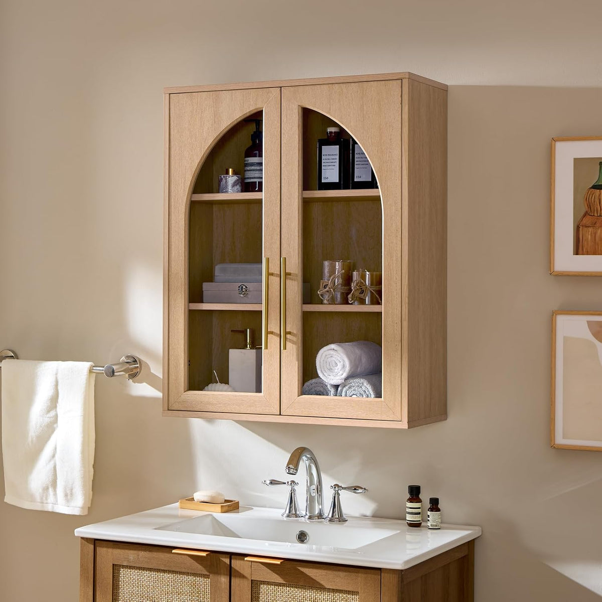 Bathroom Wall Cabinet, 23.5×31.4'' Storage Cabinet, Arched Cabinet Wa...