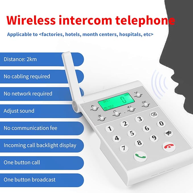 Eujgoov 1000m Distance Wireless Intercom Phone Hands Intercom System - Image 8
