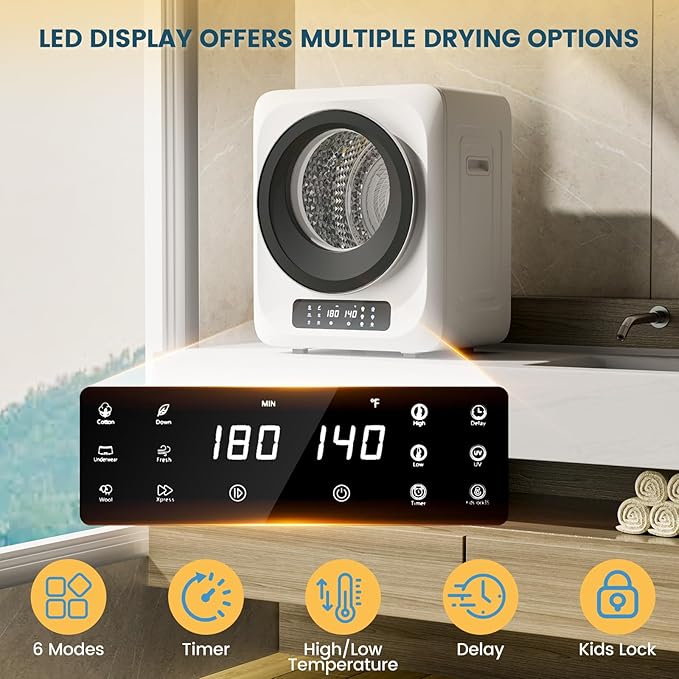 Zynkez 12Lbs Portable Clothes Dryer, 120V 850W Electric Compact Laundry Dryer - Image 3