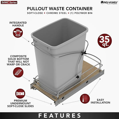 Rev-A-Shelf Steel Bottom Mount Single 35 Quart 8.75 Gallon Waste Bin Trash - Image 3