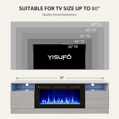YISUFO 70" TV Stand with 36" Electric Fireplace, Large Modern Media - Image 6