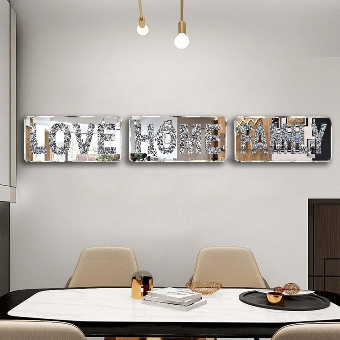 ZOLAPI 2 pcs Letters FAMILY. Crystal Diamond Letters. Silver Mirror Glass Home Decoration for Wall, Fireplace, Bookshelf and Table.