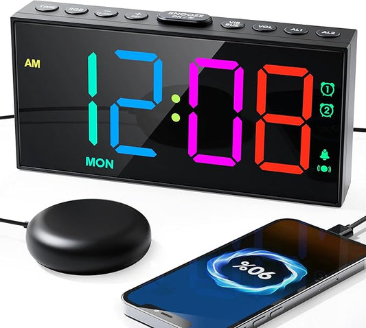 Loud Alarm Clock for Heavy Sleepers, RGB Vibrating Alarm Clock by Roxicosly