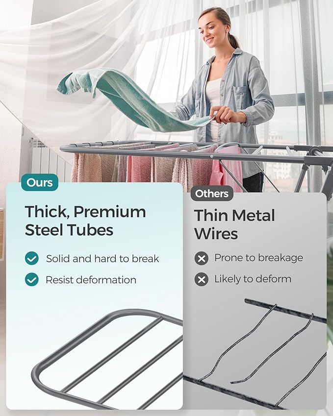 SONGMICS Clothes Drying Rack, Foldable 2-Level Laundry Drying Rack, - Image 7