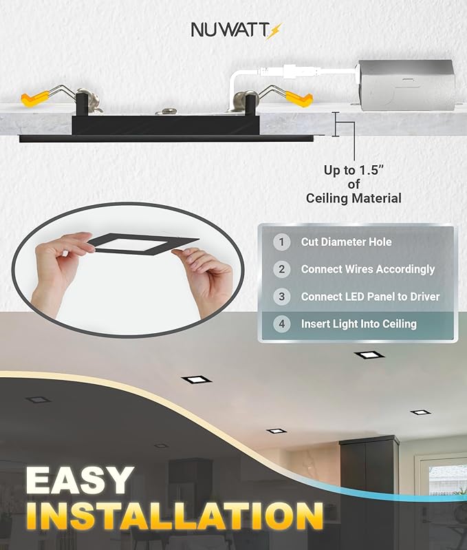 NUWATT 12 Pack 4 Inch Square Ultra-Thin LED Recessed Lighting, Selectable - Image 6