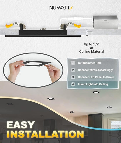 NUWATT 12 Pack 4 Inch Square Ultra-Thin LED Recessed Lighting, Selectable - Image 6
