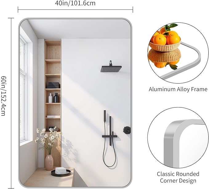 FORBATH 60x40 Inch Silver Bathroom Mirror - Image 8