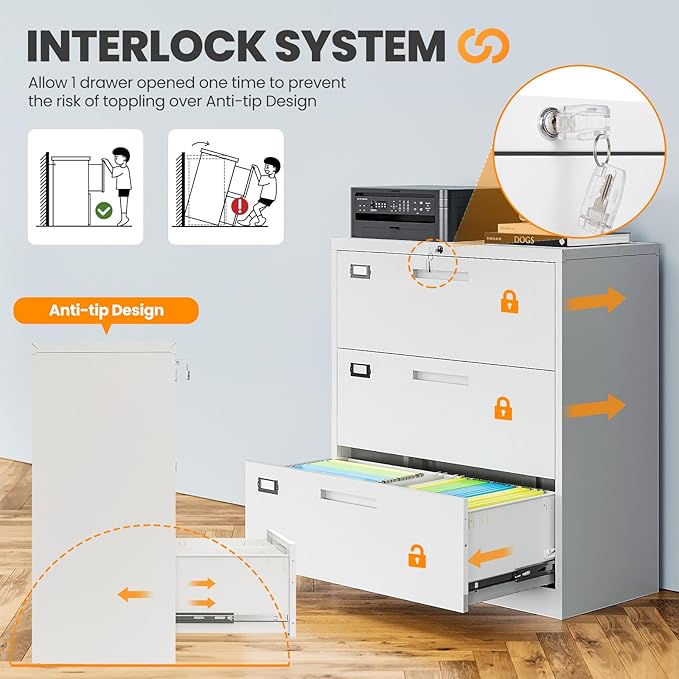 3 Drawer File Cabinets for Home Office, Metal Filing Cabinet - Image 4
