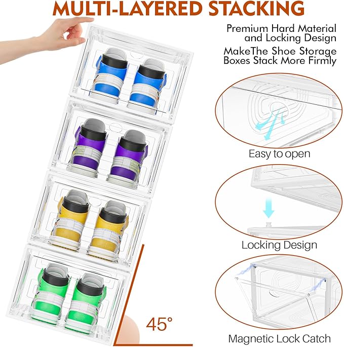 10 Pack Thicken Shoe Organizer Stackable, Upgraded Sturdy Shoe Storage Box - Image 4