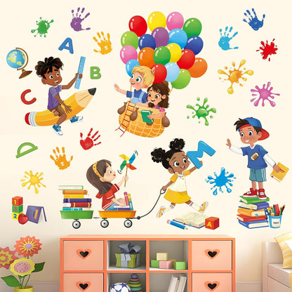decalmile Reading Corner Balloon Kids Handprint Wall Decals Stickers