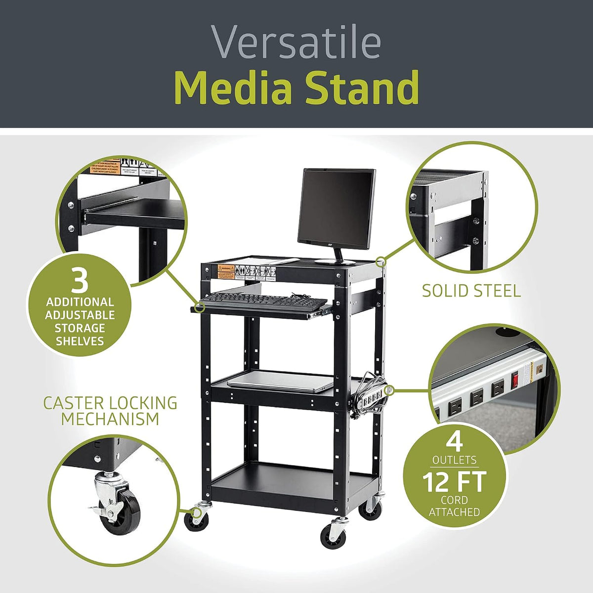 pearington av presentation cart stand for video projector showing dimensions