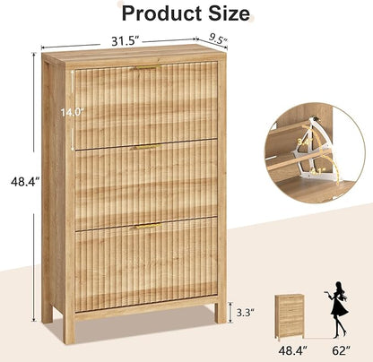Shoe Cabinet Storage for Entryway, Fluted Shoe Cabinet - Image 2