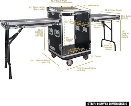 Sound Town Heavy-Duty 1/2" Plywood 14U PA DJ Rack/Road ATA Case - Image 7