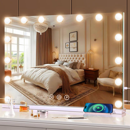 halumao Vanity Makeup Mirror with Lights, Light Up Mirror with Smart Touch 3 Colors Dimmable, Memory Function