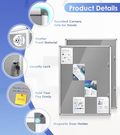 SWANCROWN Enclosed Bulletin Board 48x36in, Tamperproof Lockable Grey Felt Board - Image 3