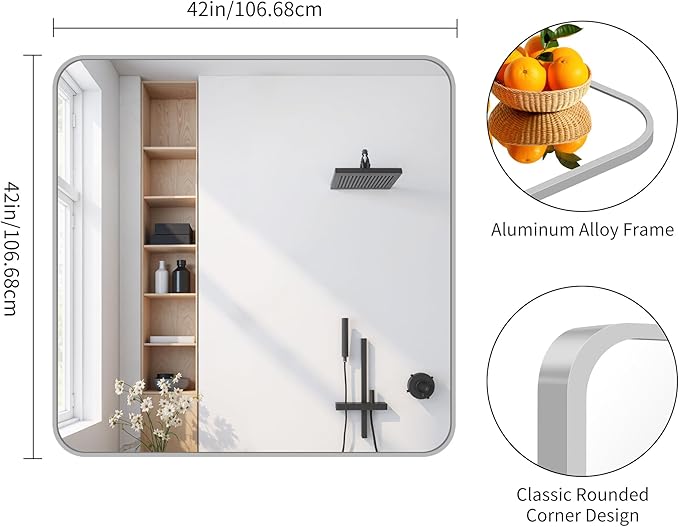 FORBATH 42x42 Inch Silver Bathroom Mirror - Image 8