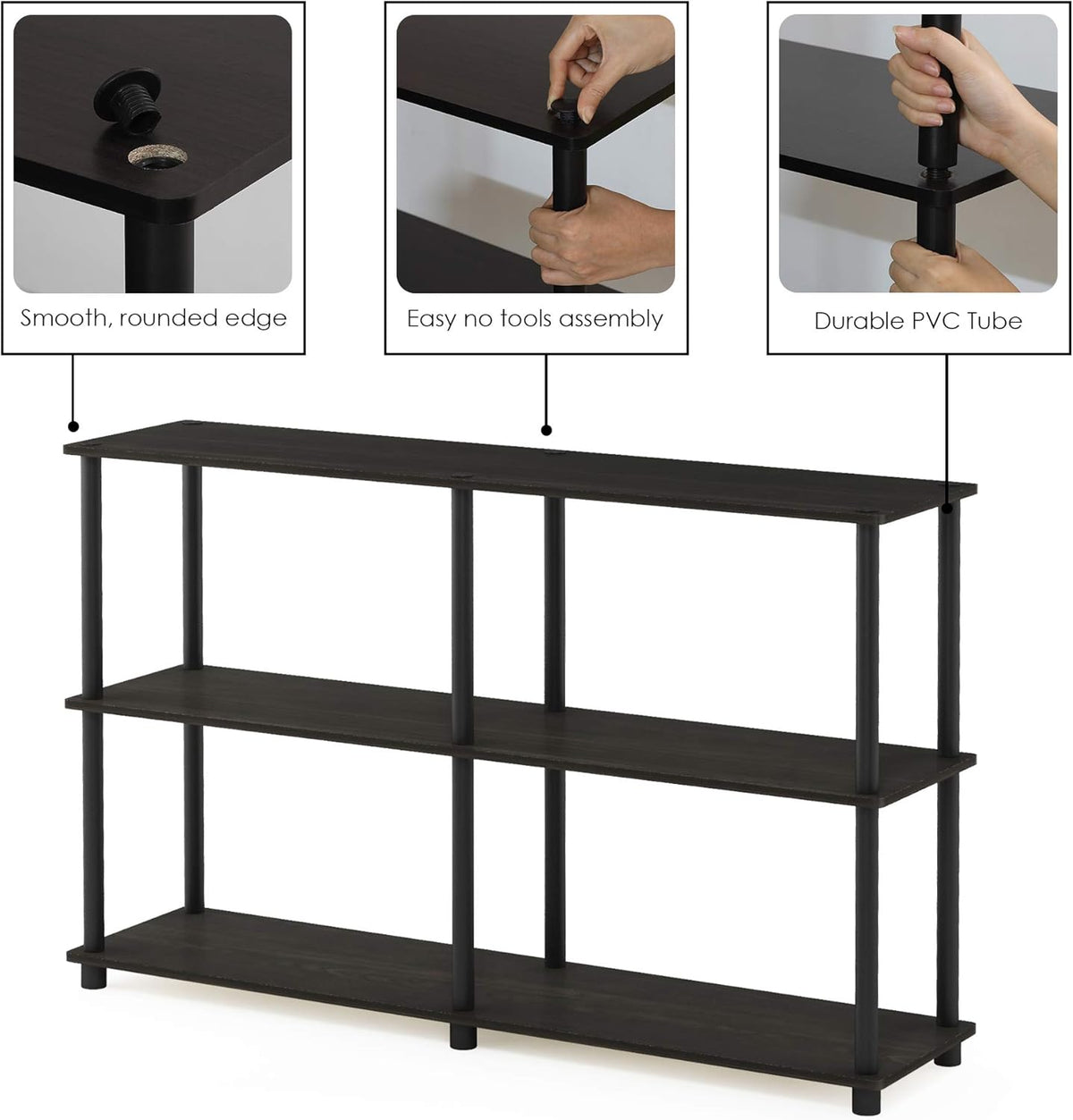 Furinno TURN-N-TUBE Storage Shelves, 3-Tier 47.4 Wide Book Shelf, Corner Shel...