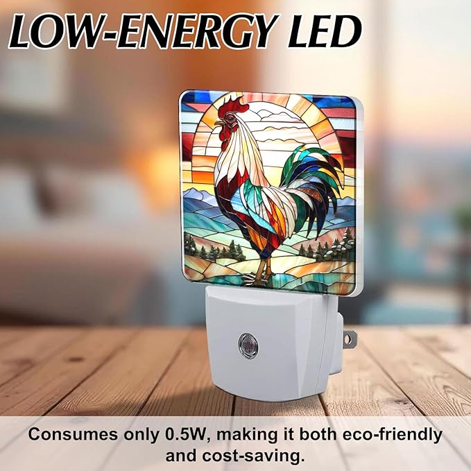 PODMemory Rooster Stained Glass Night Lights Plug into Wall - Image 6