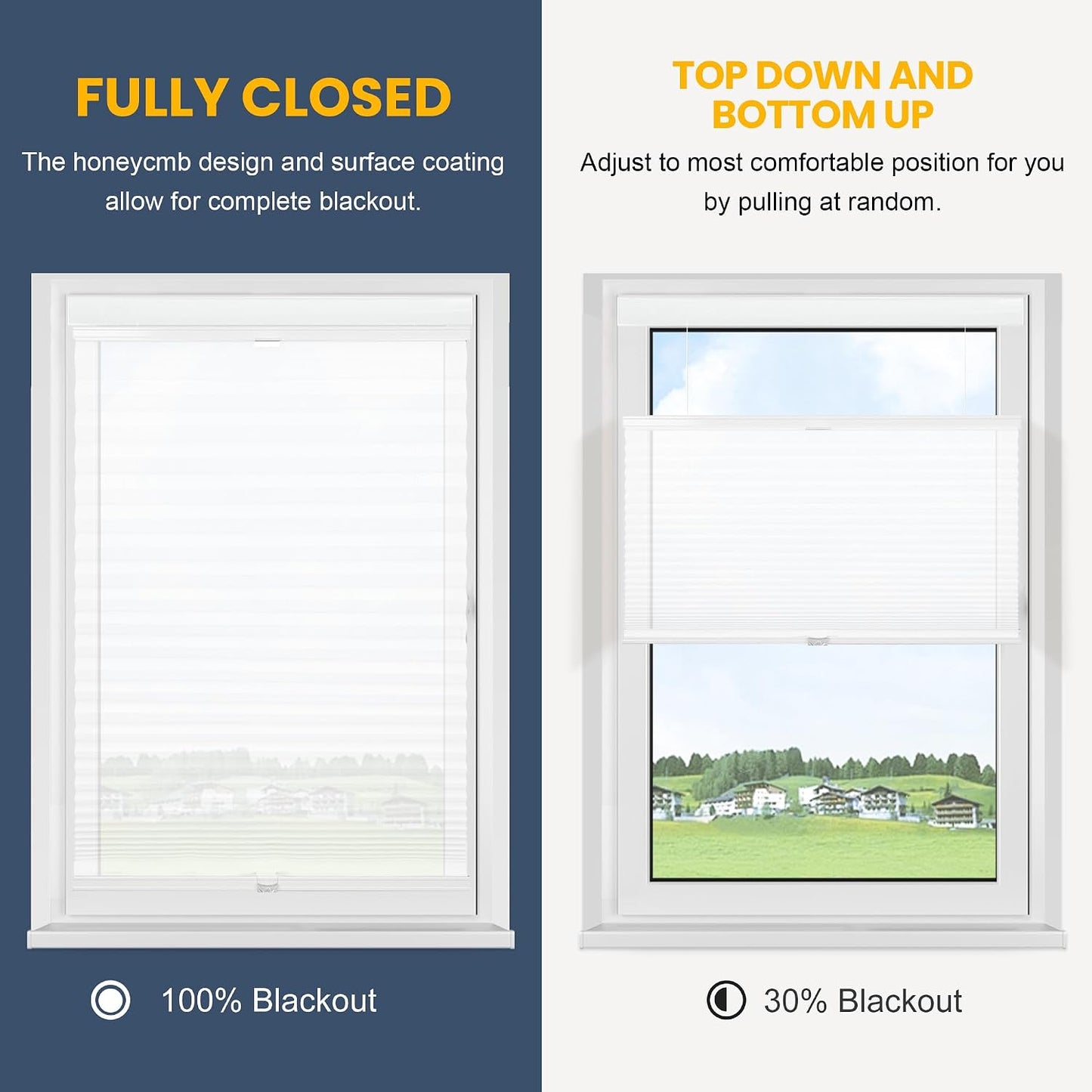 SUNFREE Top Down Bottom Up Cellular Shades 22" W x 36" H, White | Cordless Honeycomb Shades for Windows, Thermal Insulation Noise Reduction UV Protection TDBU Light Filtering