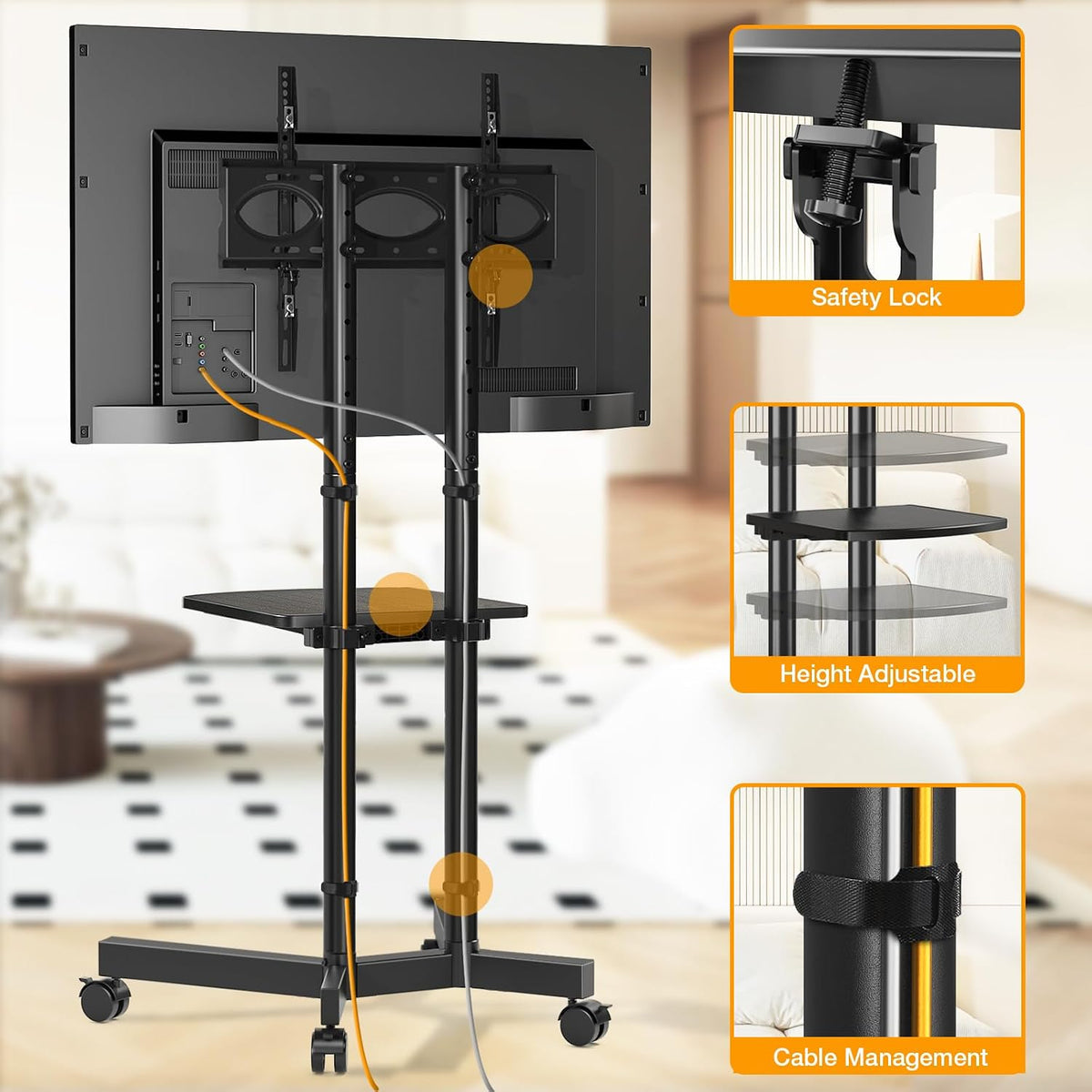 Mobile TV Stand with Upgraded Wheels for 32-75 Inch TVs up to 88 lbs