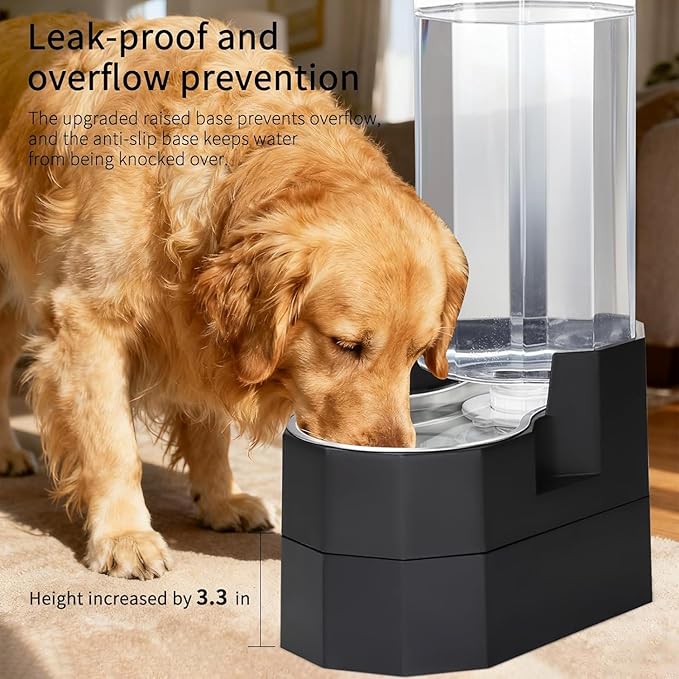 RIZZARI Large Dog Water Dispenser: 9L Raised Gravity Gray Automatic Stainless - Image 5