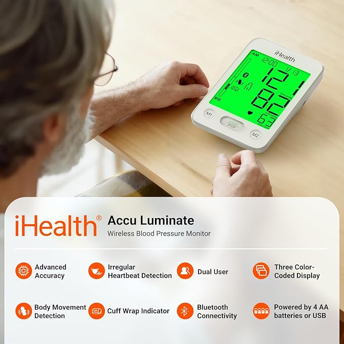 iHealth Accu Luminate Blood Pressure Monitor – 4.5" Tri-Color WHO-Based LCD - Image 2