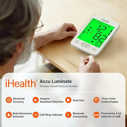 iHealth Accu Luminate Blood Pressure Monitor – 4.5" Tri-Color WHO-Based LCD - Image 2