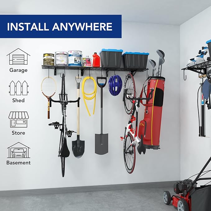 FLEXIMOUNTS Garage Wall Shelving, Includes 8 Bike Hooks, Wall Shelf Garage - Image 2