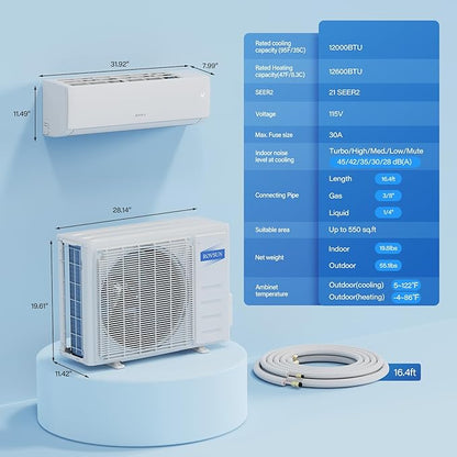 ROVSUN 12000 BTU Wifi Enabled Mini Split Air Conditioner & Heater - Image 8