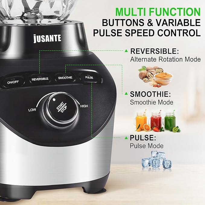 Professional Blender with 1200 Watts and 64 oz Glass Jar Kitchen Countertop - Image 3