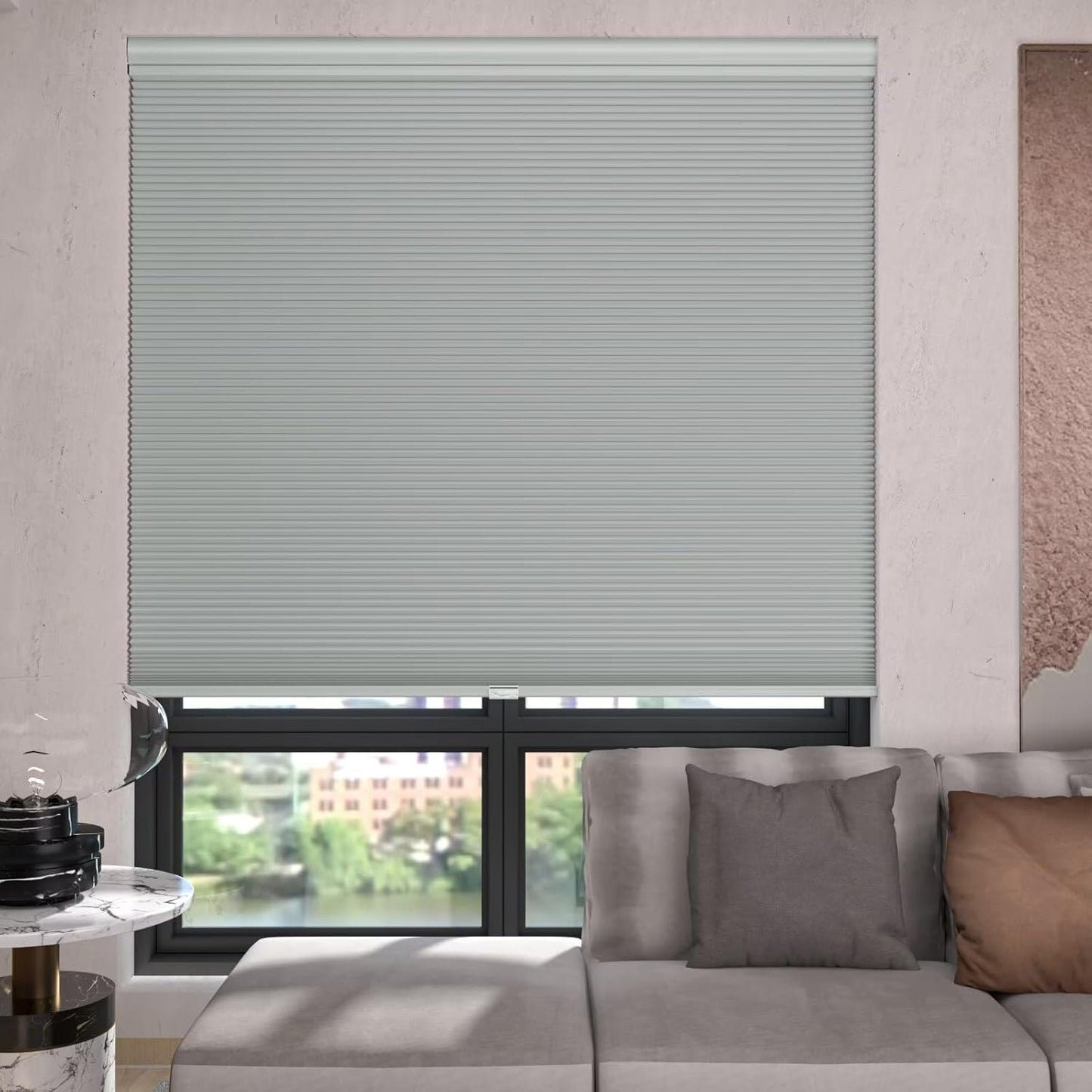 Top Down Bottom Up（TDBU） Cellular Shades, 1.5 inch Cordless Blackout Honeycomb Pleated Blinds for Windows Home Bedroom Office, Light Control, Thermal Insulated, 45 "W x 72" H, Grey