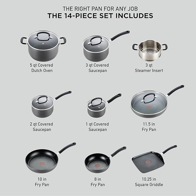 T-fal Ultimate Hard Anodized Nonstick Cookware Set 14 Piece, Oven Broiler Safe - Image 2