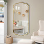 POZINO 47"x24" Large Scalloped Wall Mirror with Gold Wood Frame | Irregular Rectangle Design, Horizontal/Vertical Hanging, Elegant Wavy Wall Mirror for Entryway Bedroom Bathroom Living Room