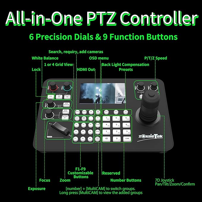 Zowietek PTZ Controller 7D Joystick Keyboard, HDMI Output, Automatic Camera - Image 9