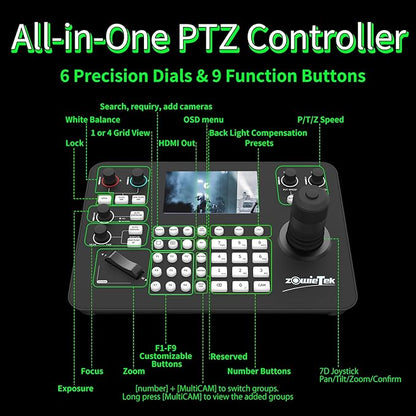 Zowietek PTZ Controller 7D Joystick Keyboard, HDMI Output, Automatic Camera - Image 8