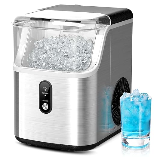 Nugget Ice Maker Countertop, 40lbs/Day Stainless Steel Small Soft Chewable by TUATNUT