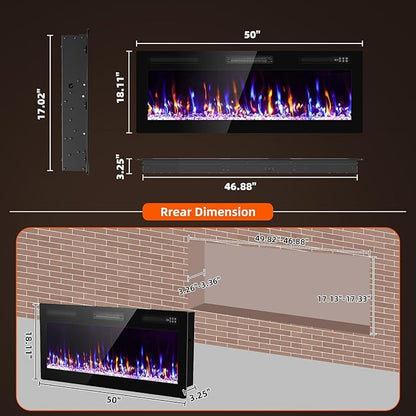Narrow Bezel Electric Fireplace-50 inch Fireplace Wall Mount/Recessed-Ultra - Image 2
