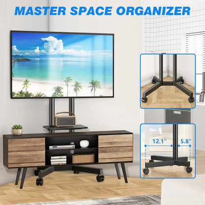 rfiver rolling tv stand with laptop shelf, mobile, front angle view