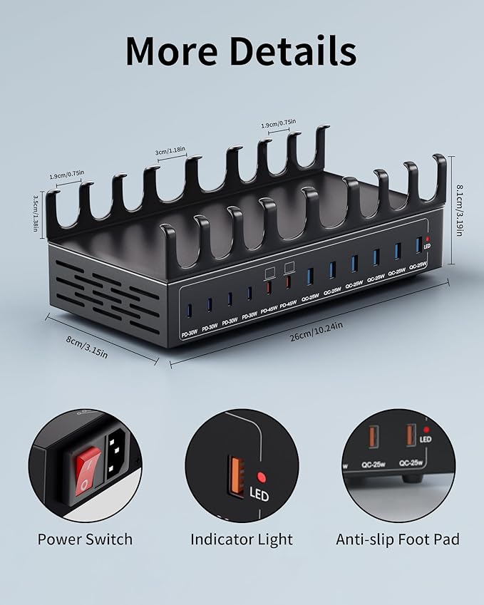360W Charging Station for Multiple Devices, 12-Port USB C Charging Station - Image 8