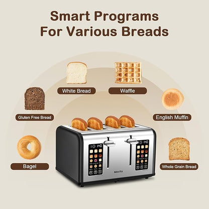 Mecity 4 Slice Toaster with Touch Screen Control, 4 Wide Slots, Stainless Steel - Image 3
