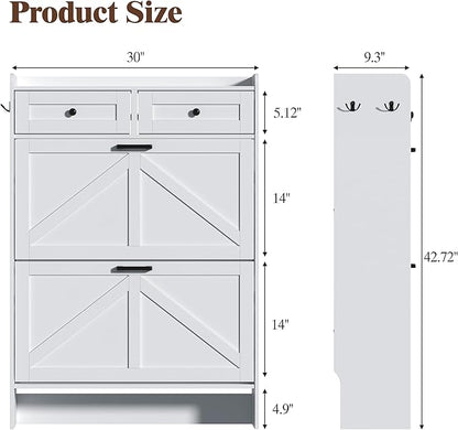 Shoe Cabinet with 2 Flip Drawers & 2 Storage Drawers, Rustic Farmhouse Narrow - Image 2