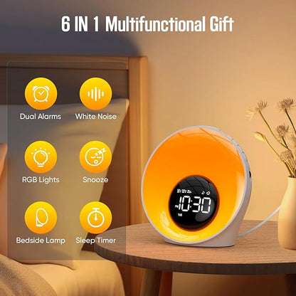 Wake Up Light Sunrise Alarm Clock, Night Lights, Dual Alarms, Bedside Lamp - Image 2