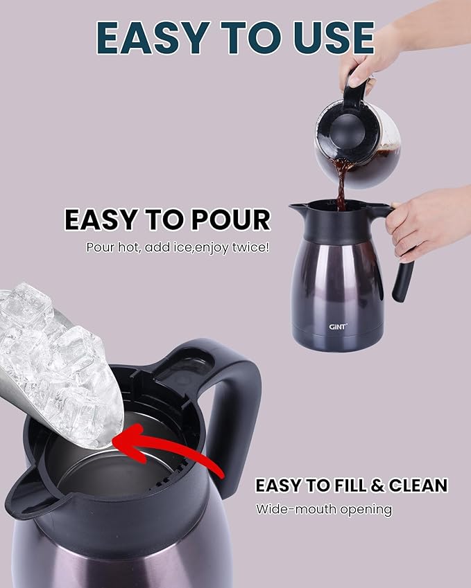 GiNT 1L / 34Oz Thermal Coffee Carafe, Insulated Stainless Steel Coffee Carafes - Image 8
