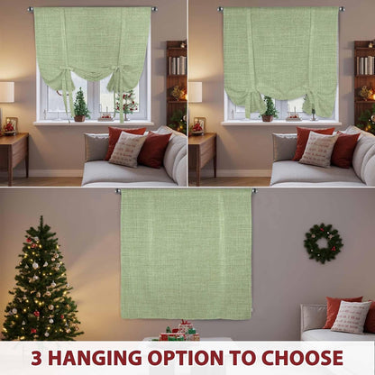 Vintage Sage Green Tie Up Curtains for Windows 54 Inch Length Balloon Curtains Kitchen Adjustable Balloon Window Shade Farmhouse Retro Beige Solid Color Tie Up Valance Bathroom Curtain Window 42"x54"