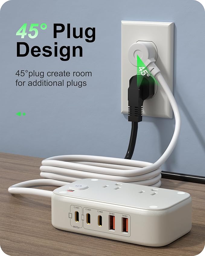KWRNVO 5FT Portable USB C Power Strip Surge Protector PD 20W Flat Wall Plug - Image 5